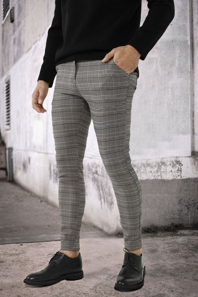 GINGTTO Stretch Skinny grid chino Pants-Grey