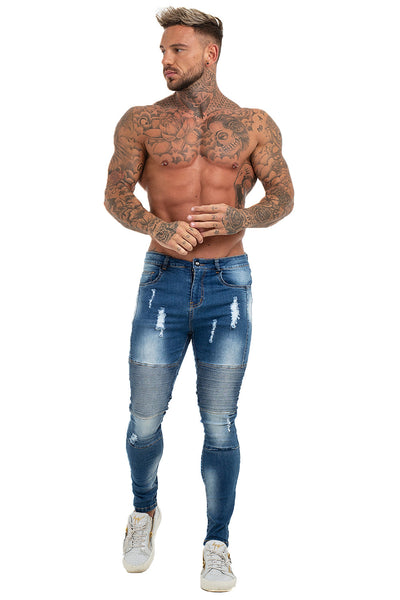 GINGTTO Mens Skinny Ripped Biker Jeans Stretch Jeans