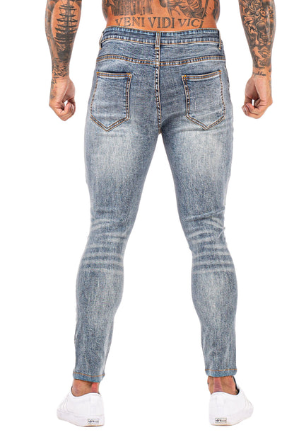 Heren GT-serie lichtblauwe gescheurde skinny jeans stretchjeans
