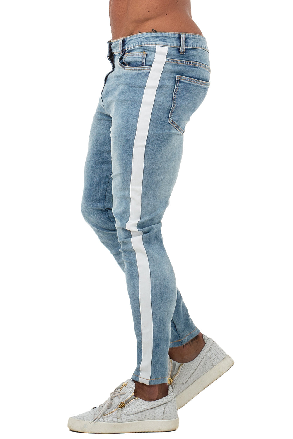 GINGTTO NEW Mens Skinny Jeans Side Stripes Stretch Jeans